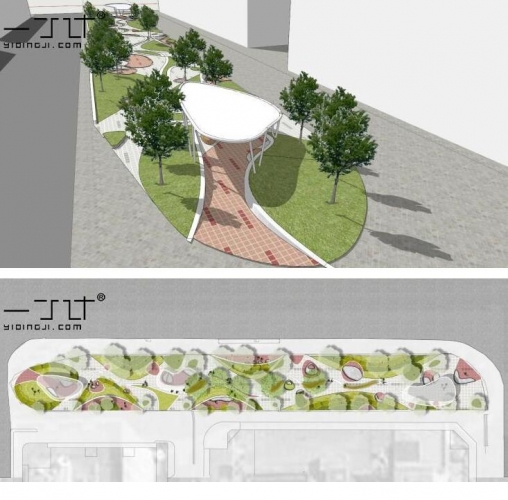 外洋风繁复园林当代市政公园景不雅设想PSD+SU草图巨匠模子素材