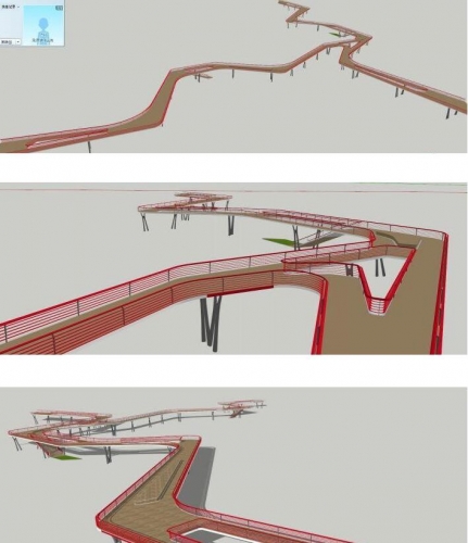 SU377 空中栈讲景不雅桥 小品 草图巨匠 sketchup模子 9.2M