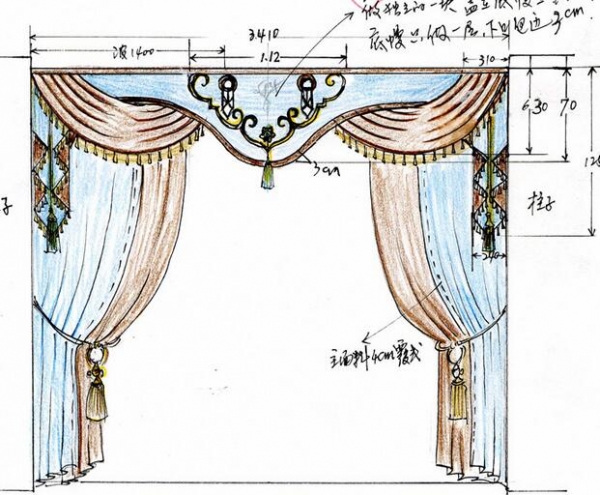 设想师脚画图散窗帘眉头帘身格式下清爽古典欧式当代款式设想素材