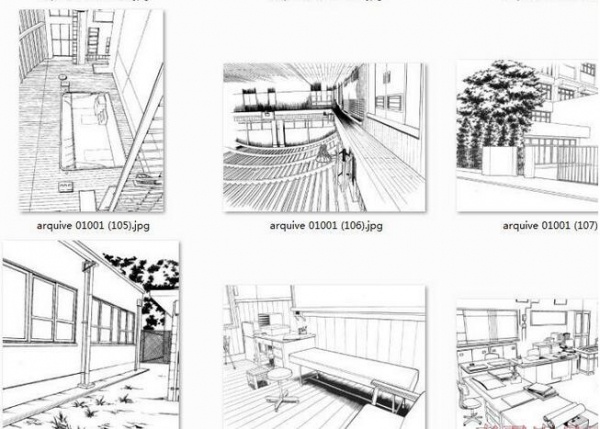 【黉舍修建+课堂陈列】漫绘场景布景线稿脚稿散 脚画摹仿参考素材