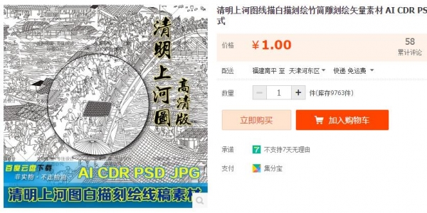 腐败上河图线描黑描刻画竹简雕琢画矢量素材 AI CDR PSD JPG格局