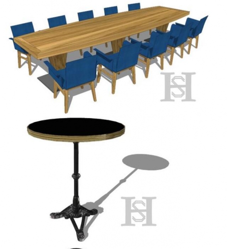 SketchUp工拆咖啡厅餐厅桌椅桌子椅子沙发财具草图巨匠su模子素材