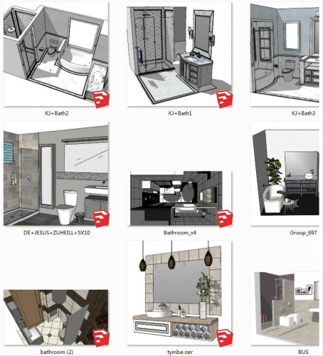 SketchUp家工拆洗手间卫浴茅厕浴室洗漱台组开案例草图巨匠su模子