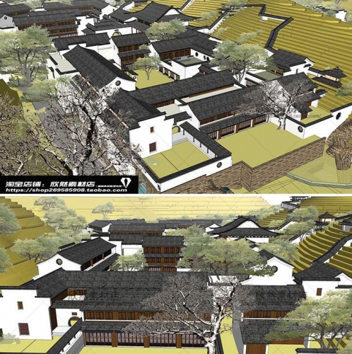 sketchup平易近宿平易近居堆栈旅店中式计划古修建古建古镇su设想模子M03