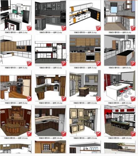 室内乱sketchup家拆厨房橱柜su草图巨匠中式当代欧式繁复模子CF-8
