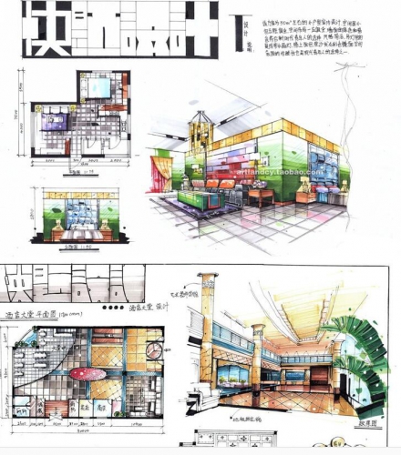 室内乱快题脚画设想图片素材材料 脚画结果图 新脚必备设想素材开散