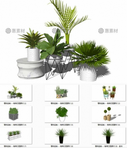 sketchup模子 室内乱粉饰动物盆栽绿植花架花瓶草图巨匠su模子素材