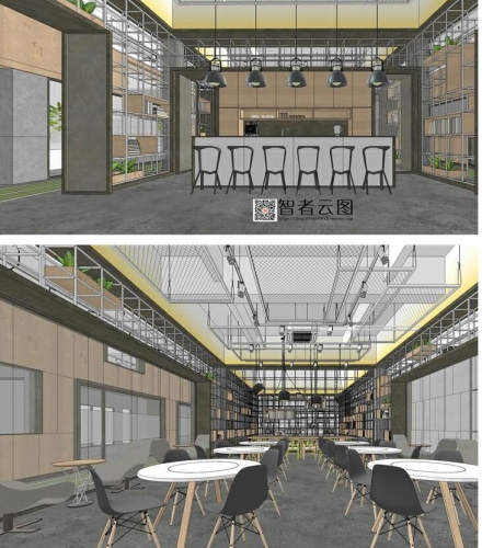 Sketchup模子产业风loft创客中间办公室内乱空间齐套草图巨匠SU模子