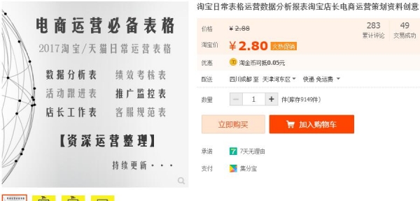 淘宝一样平常表格运营数据阐发报表淘宝店少电商运营筹谋材料创意