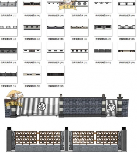 当代新中式欧式室第寓居区分墅铁艺年夜门围墙草图巨匠SU模子CAD图