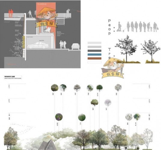 修建园林景不雅设想人物动物纹理揭图参考图剖坐里图PSD素材模板