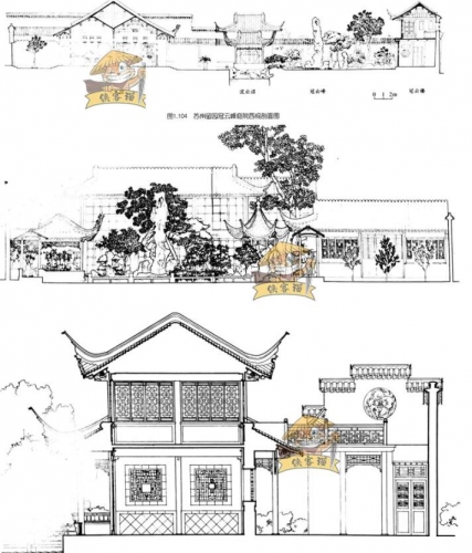 新中式中国古古风姑苏园林修建PSD展板CAD施工图SU模子节面参考图