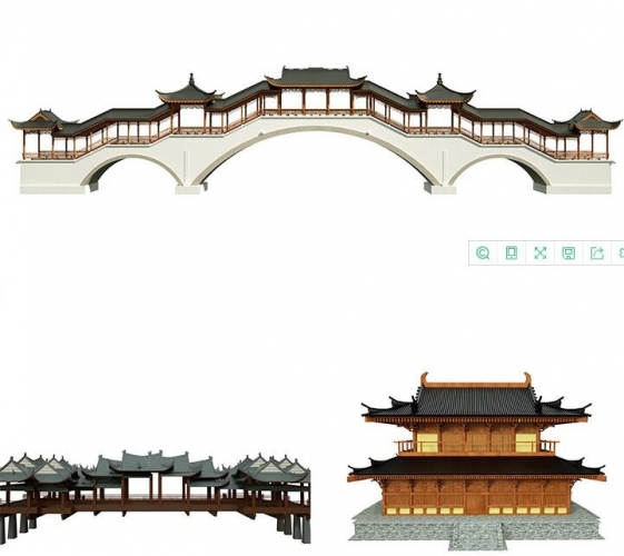 3D平面中式天井凉亭下塔景不雅古修建图元素PNG免抠C4D平面模子素材