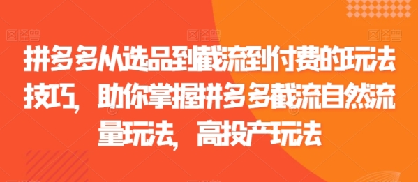 拼多多从选品到截流到付费的弄法本领，助您把握拼多多截流天然流量弄法，下投产弄法