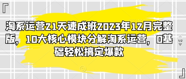 淘系运营21天速成班2023年12月完好版，10年夜中心模块合成淘系运营，0根底沉紧弄定爆款