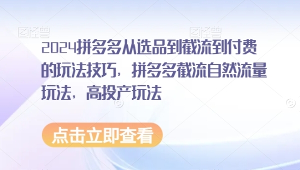 2024拼多多从选品到截流到付费的弄法本领，拼多多截流天然流量弄法，下投产弄法