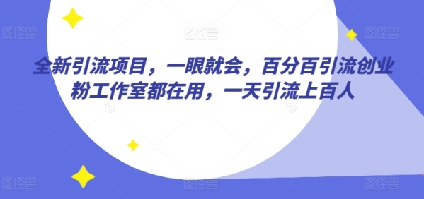 齐新引流项目，一眼便会，百分百引流创业粉事情室皆正在用，一天引流上百人