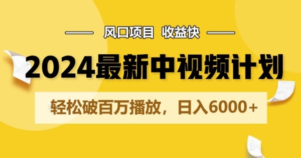 2024最新爆水中视频方案弄法，风心项目，支益快，沉紧破百万播放，日进6000+