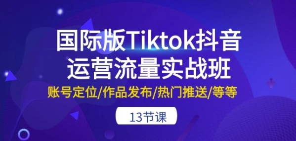 国际版Tiktok抖音运营流量真战班：账号定位/做品公布/热点推收/等等-13节