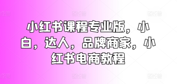 小白书课程专业版，小黑，达人，品牌商家，小白书电商教程